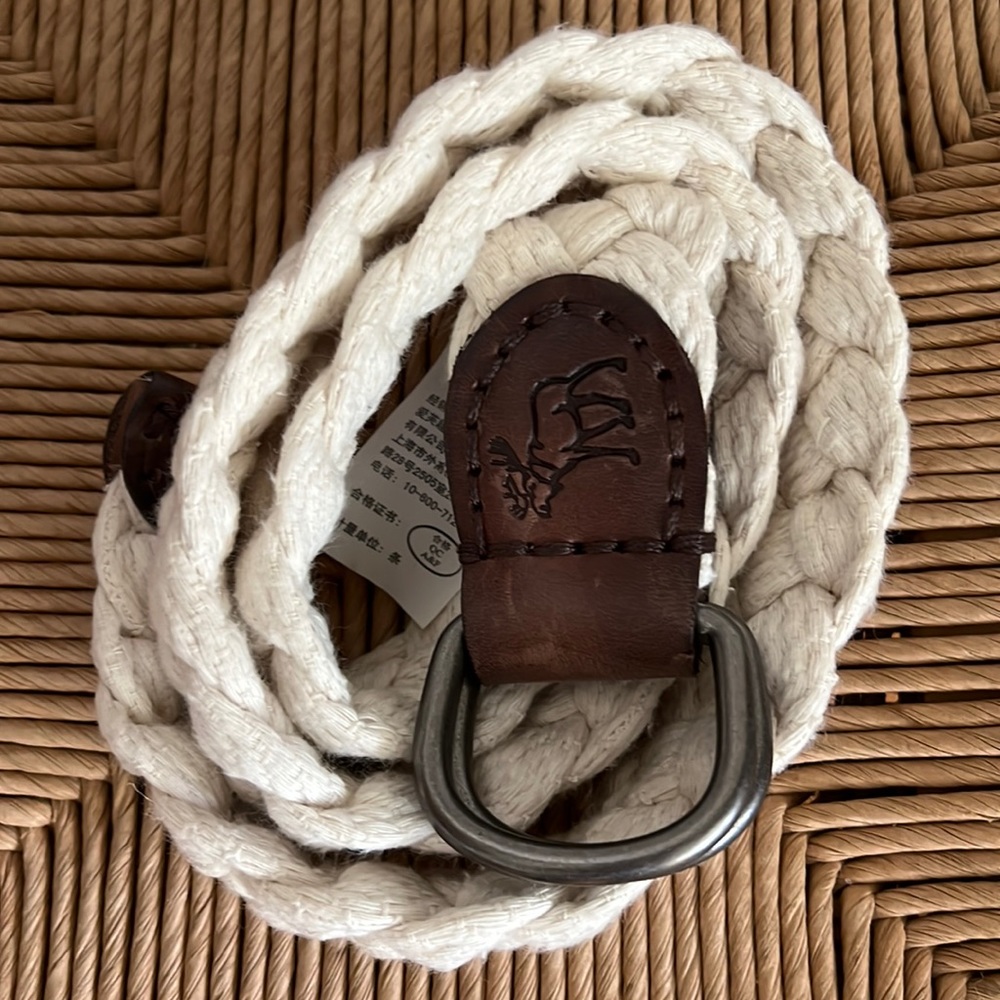 Abercrombie & Fitch khaki braided cotton & Leather Belt  - size 31 - A&F moose